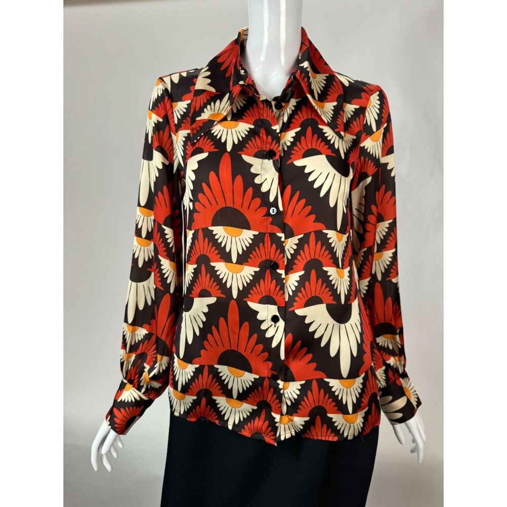 Vintage-Inspired Imperial Blouse With Bold Floral Print Size  Small Blemishes